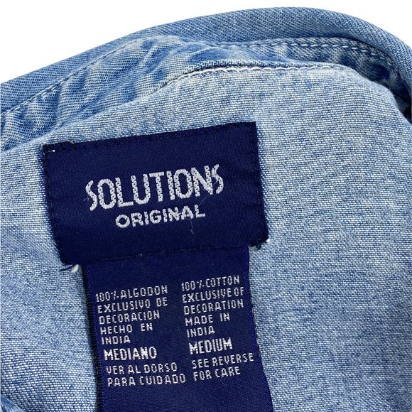 Solutions Original Short Sleeve Floral Embroidery Denim Shirt Blue Cotton Top M - Picture 5 of 6